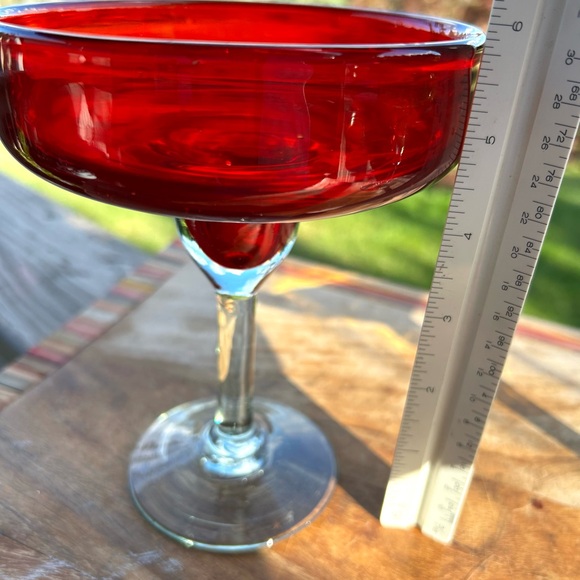 Vintage Set of 2 Hand Blown Mexican Red/yellow Margarita Glasses Barware - Picture 2 of 11